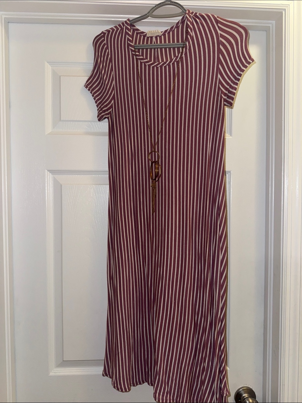 Pencey Burgundy and White Striped Midi Dress